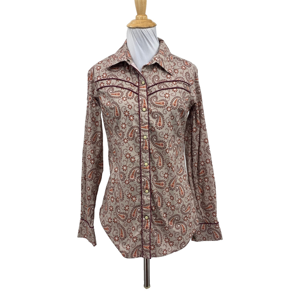Rock & Roll Shirt Womens S Small Multi Pearl Snap Buttons Paisley Print Western